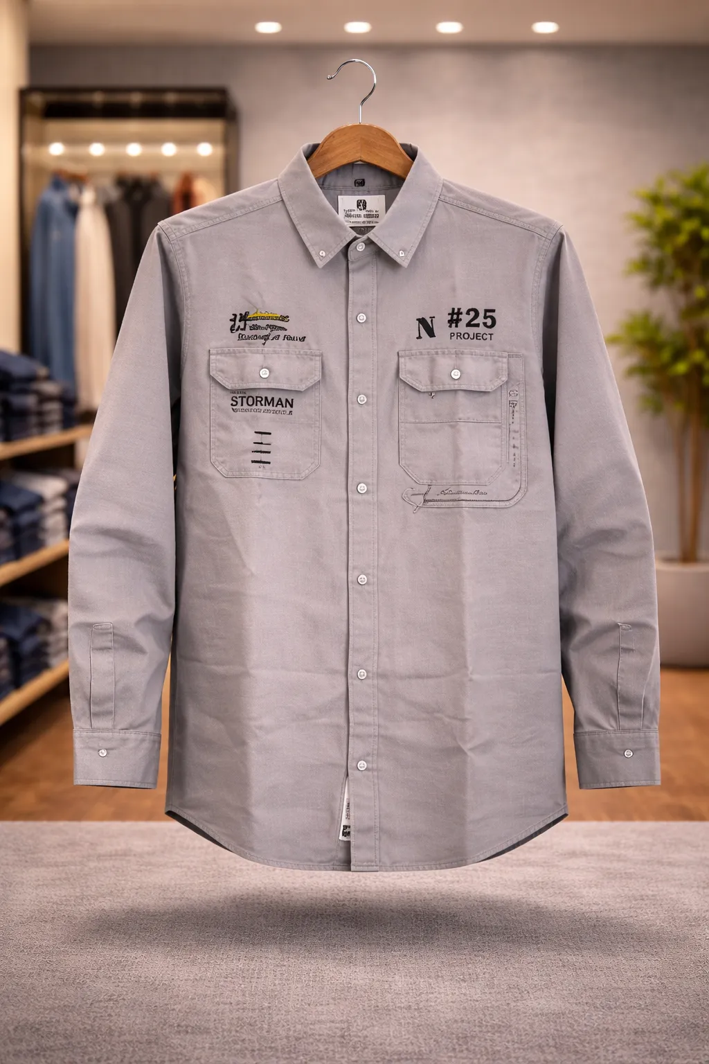 Men's Light Grey Utility Graphic Shirt